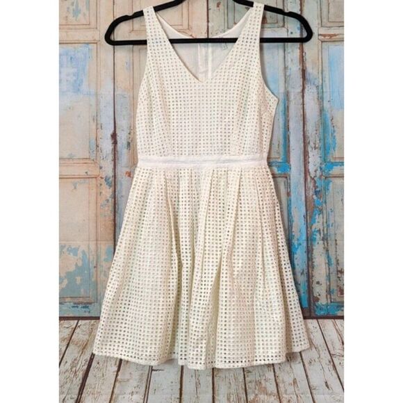 JOIE Creneau Womens Sz Small Ivory Cotton Eyelet Fit & Flare V Neck Party Dress - Picture 1 of 8